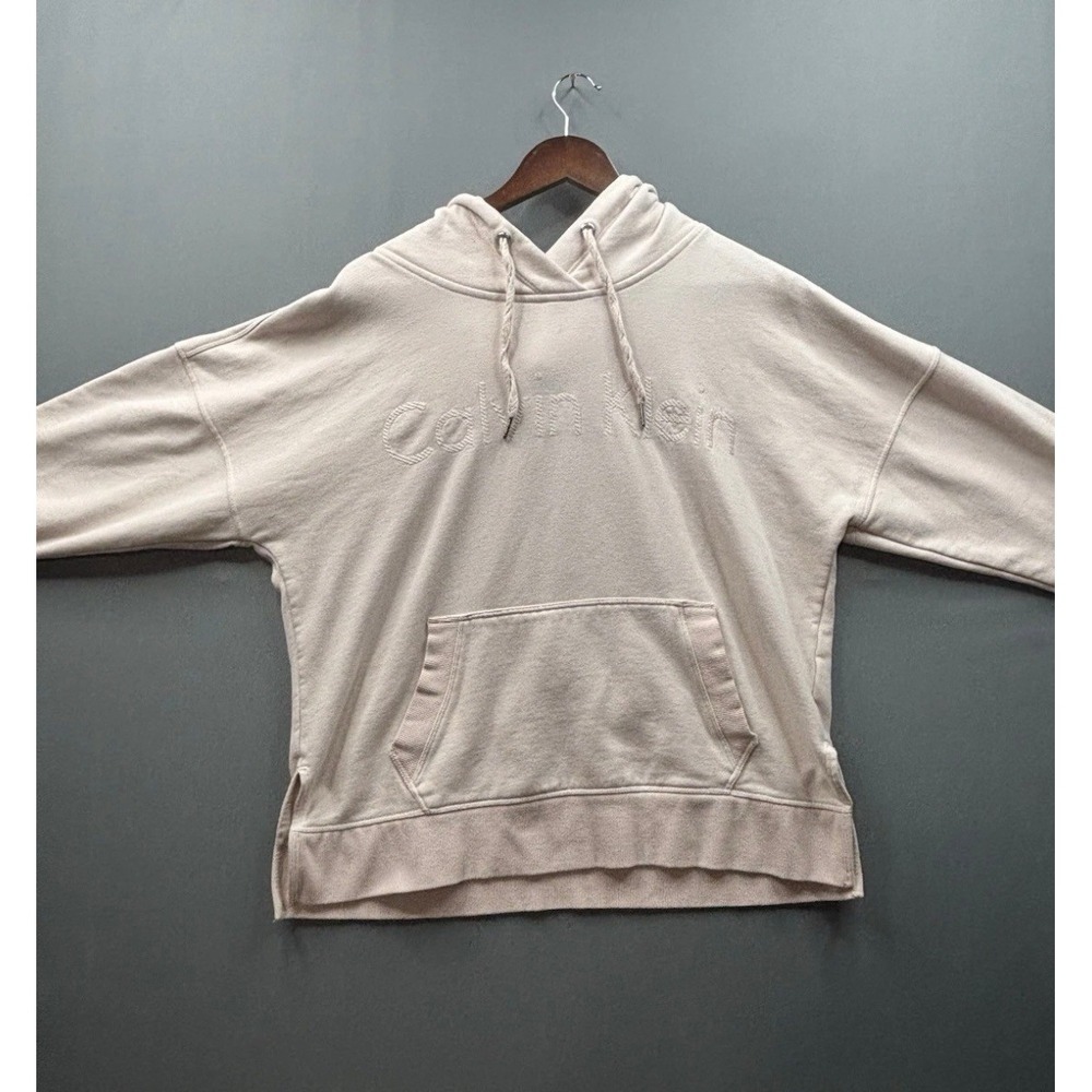 Calvin Klein Hoodie Womens Light Pink Embroidered Logo Relaxed Fit Large
